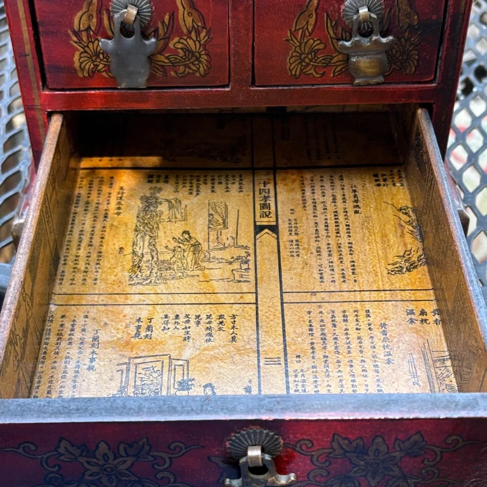 Vintage red lacquered wood Asian style jewelry box - Picture 14 of 17